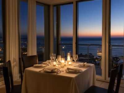 Anniversary celebration with romantic candlelit private dinner setting