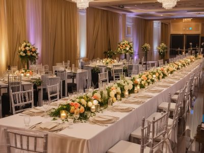 Event setup process with table arrangements and final preparations