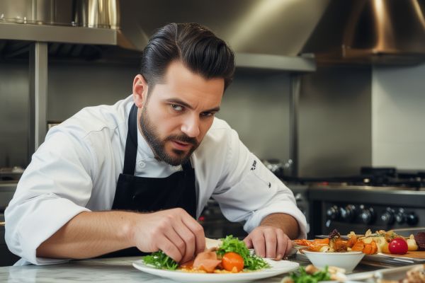 Professional chef preparing gourmet dish in kitchen